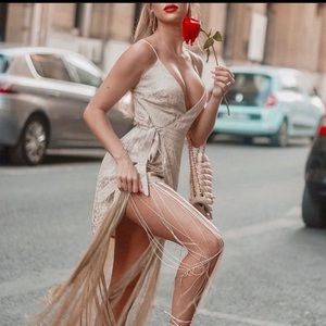 Leopard print fringe wrap dress